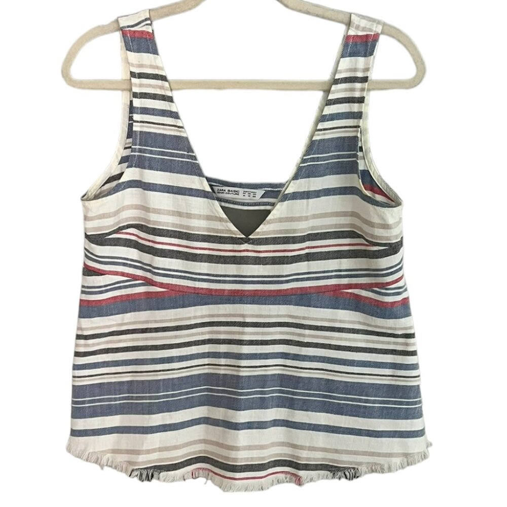Women's Zara Basic Denim Couture Open Back Cropped Swing Tank Top Size‎ Medium